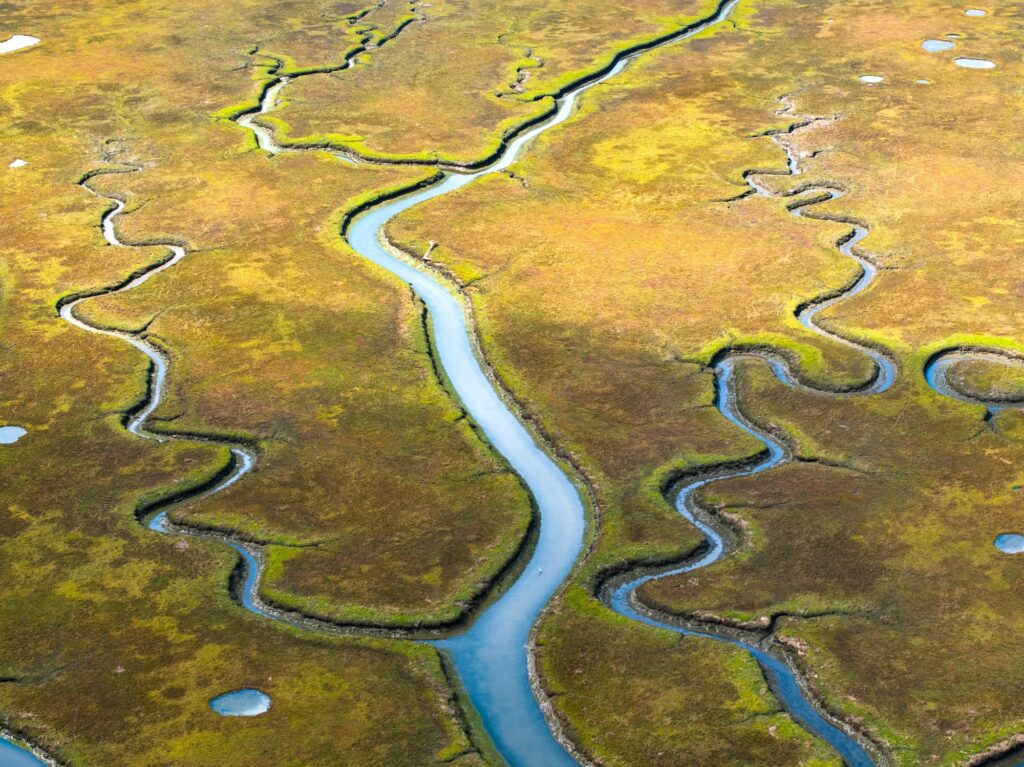 River cutting across land
