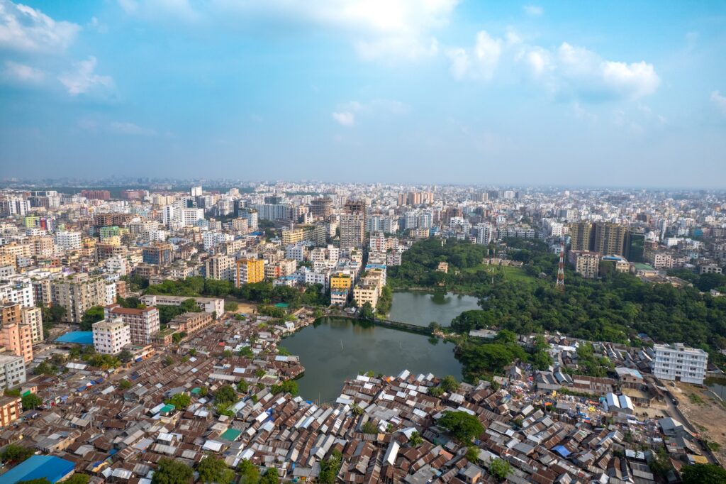 An aerial image of Dhaka, Bangladesh