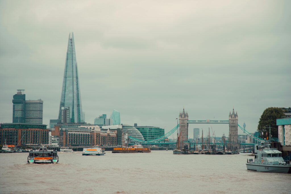 The Thames in London with views of the Shard and London Bridge
